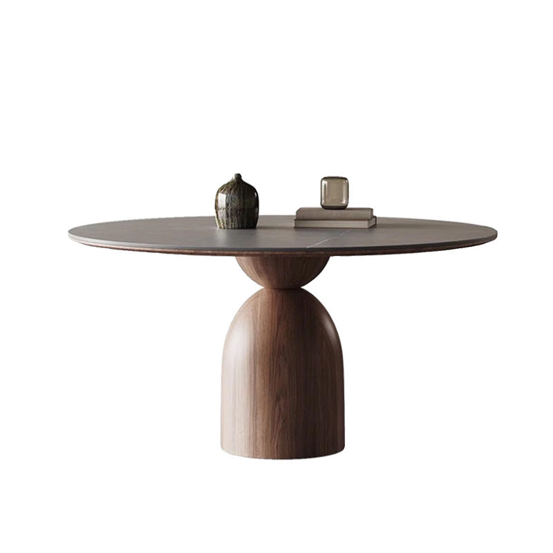 Foshan slate dining table round external turntable retrofor home dining table italian modern casualclassy solid wood round table