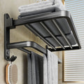 Towel rack punch-free space aluminum bathroom storage rack wall-mounted toilet foldablethickened bath towel rack suit
