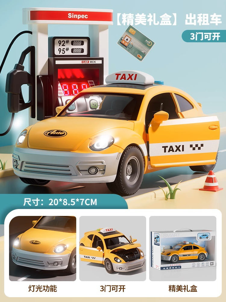 Large taxi toy for boys - inertia-powered, sound & light, educational, opening doors, car, baby birthday gift