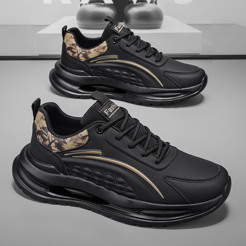 Sports breathable men's shoes spring leather shock-absorbing running shoes youth soft bottom lightweight student white daddy trendy shoes