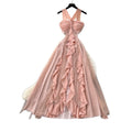 French riviera style halter mesh dress - women's summer romantic sleeveless ruffle trim slimming elegant maxi dress