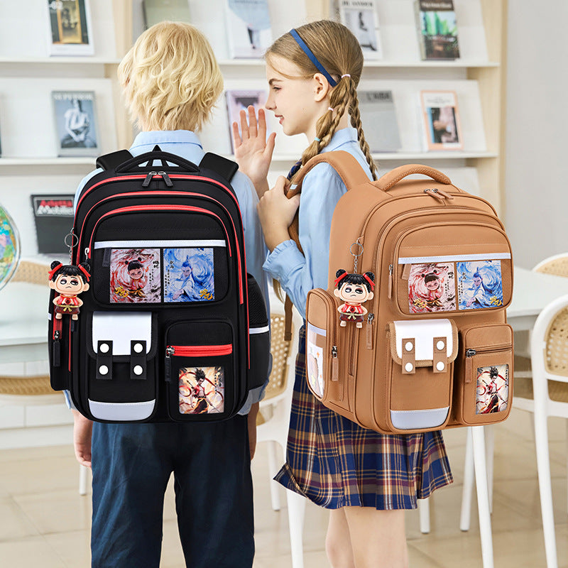 New nezha backpack for boys and girls, grades 1-6: spine protection, lightweight design, and extra-large capacity