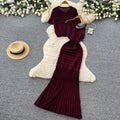 Gentle wind pink knitting light mature style two-piece set female summer silm waist fishtail skirt suit women's clothing outfit