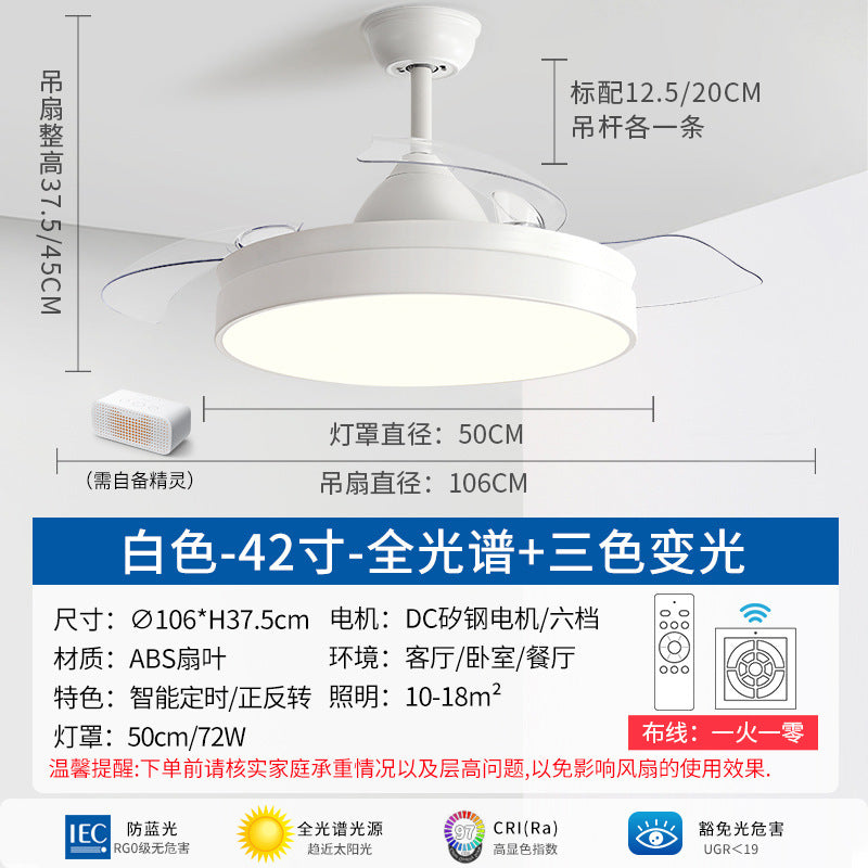 Zhongshan Lighting Fan Light 2025 New Home Living Room Invisible Ceiling Fan Light Nordic Restaurant Simple Fan Chandelier