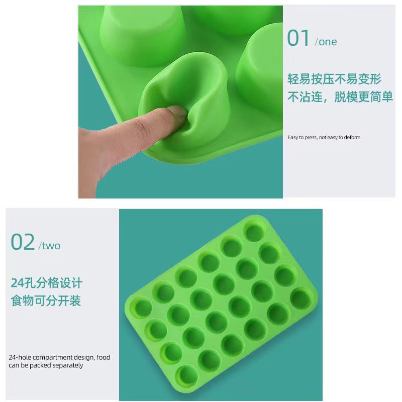 Silicone mini 24-cavity cake mold, perforated round muffin cup baking pan, diy jelly making baking tool