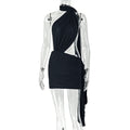 European and american style foreign trade street fashion women's patchwork backless solid color bodycon skirt tie-up ruched asymmetrical dress