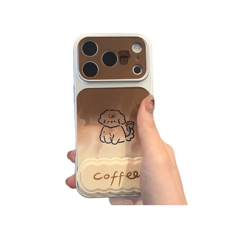 Suitable for iphone18/16 gradient brown bottom mobile phone case apple 17promax coffee cat and dog line protective cover