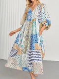 European and american cross-border   hot seller: bohemian lantern sleeve fashion print maxi dress