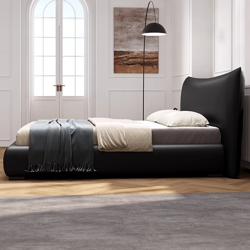 Italian light luxury genuine leather bed bedroom wedding bed designer style king size bed 1.8m trending black double bed
