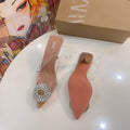 Za 2024 summer new arrivals: women's clear rhinestone elegant fairy crystal mules, high heel pointed toe sandals