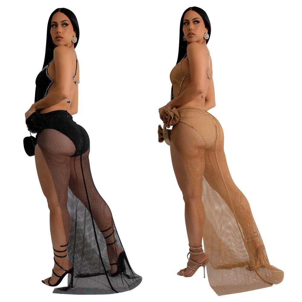 C6903 cross-border   fashion women's solid color irregular strap maxi dress
