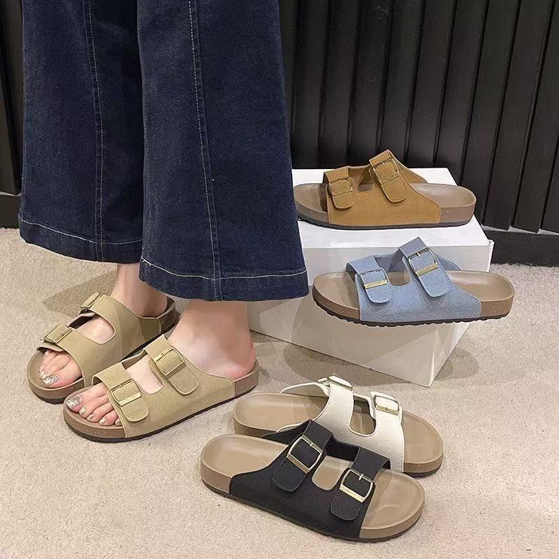 Birkenstock women's summer 2025 new thick sole birkenstock slippers outwear lazy one-line slippers soft bottom beach slippers