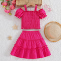girls' outfit set: peach pink camisole top and tiered skirt - two-piece separates