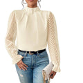 european and american cross-border women's fashion: new autumn/winter half-high neck, wavy pattern chiffon long sleeve top