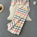 Fall and winternew arrival hong kong style retroknittingsuit women's long sleevesloose round neck stripestopsniche stylesense of design long skirt