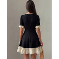 Women's summer new arrival: elegant and romantic color block v-neck ruffle trim tie-waist a-line mini dress