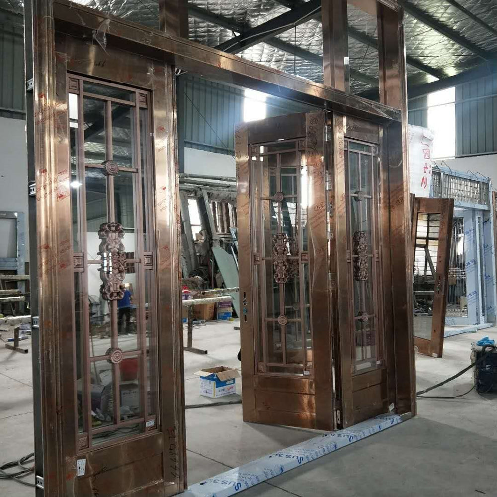 304 stainless steel door self-built house double-open rural glass door for home white steel rose entrance security door