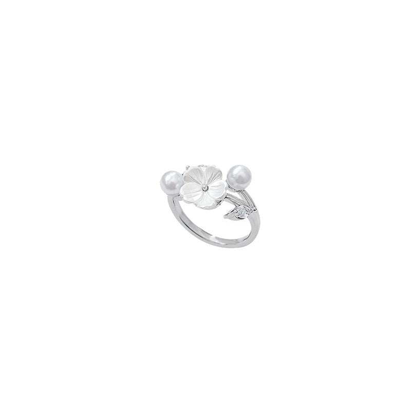 Xiaohongshu best selling gentle and cool camellia ring for women classytrendyeasiest for match open ring pearl hand jewelry