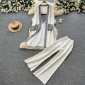 Lazy style knittingcardiganloose pantstwo-piece setfemaleautumwork clothingslimming looksuitsweaterthree-piece set