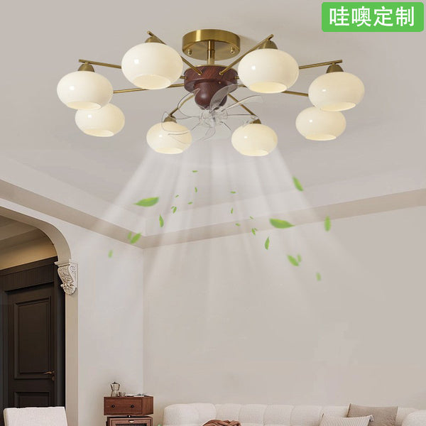 [Wow] Medieval persimmon ceiling shaking fan light New retro French cream wind bedroom glass light