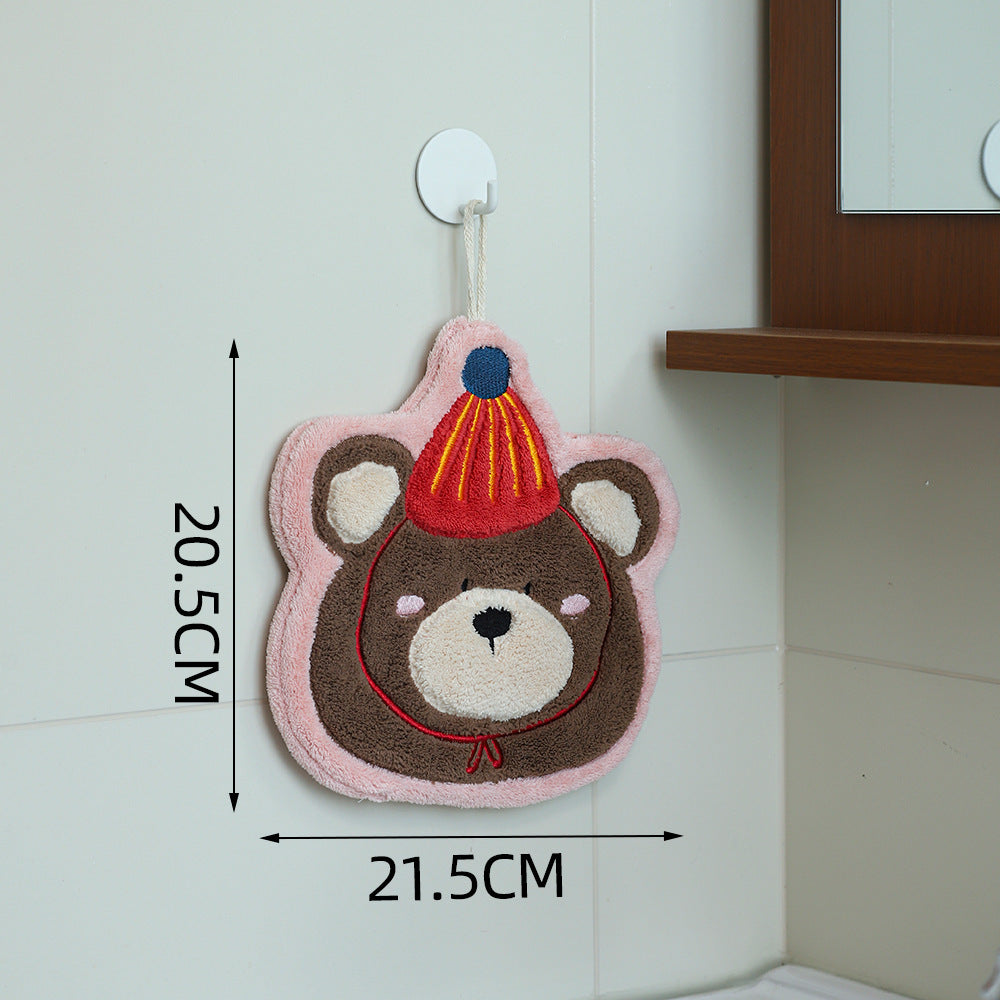 New arrival hanging thickened super absorbent cute cartoon hand towel coral velvet small square towel kitchen and bathroom dual use