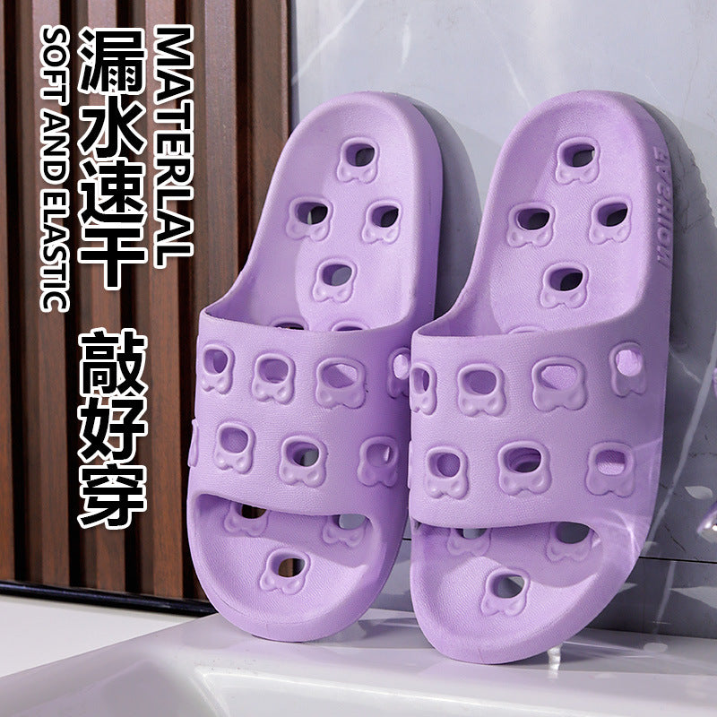 Cartoon 2025 new hollow-out slippers women's bathroom shower drain indoor home couple's cloud-like comfort slides men's