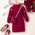 Girls' striped long-sleeve dress with pearl accents (toddler & little girl)