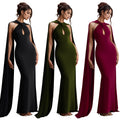 C7278 cross-border   fashion women's casual elegant long dress with ribbon detail - solid color