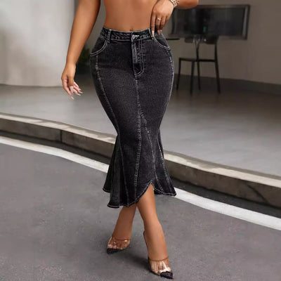 Pre-sale #65559  cross-border fashion foreign trade women's irregular hip-covering tight fishtail denim skirt