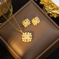 【titanium steel】european and american light luxury full diamond four-leaf clover pearl necklace and earring stud set - personalized jewelry set