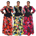new african plus size women's chiffon printed two-piece v-neck dress set -  cross-border e-commerce