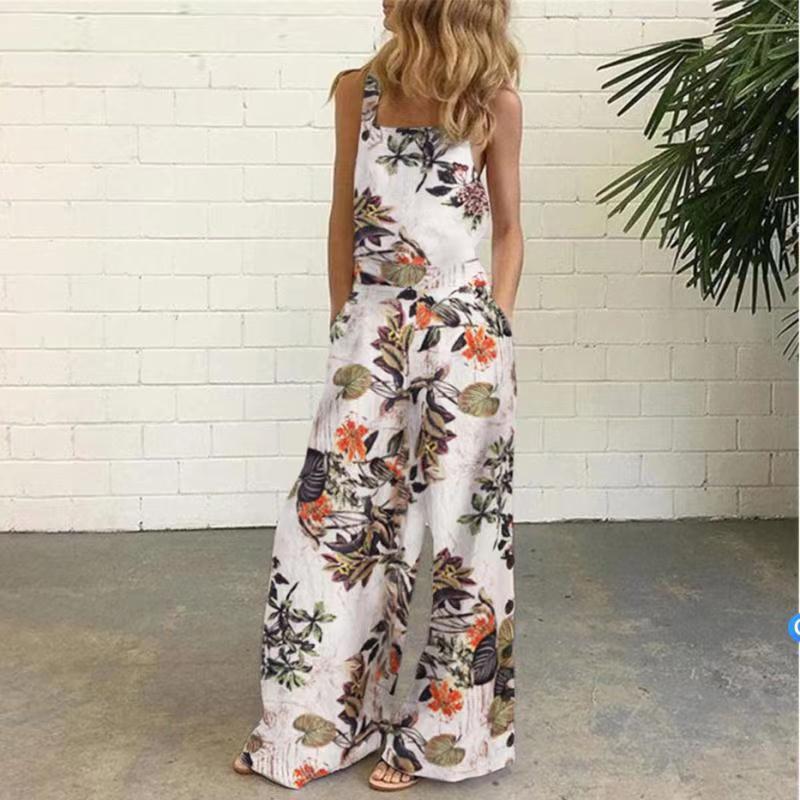 summer cross-border  new european and american fashion digital print loose sleeveless overalls jumpsuit for women