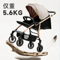 Upgraded four-wheel universal baby stroller - convertible reclining infant carriage with one-click fold