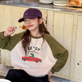 Girls' t-shirt autumn collection : new color block sleeve cartoon loose fit long sleeve top - stylish and trendy base layer for mid-to-large sized girls