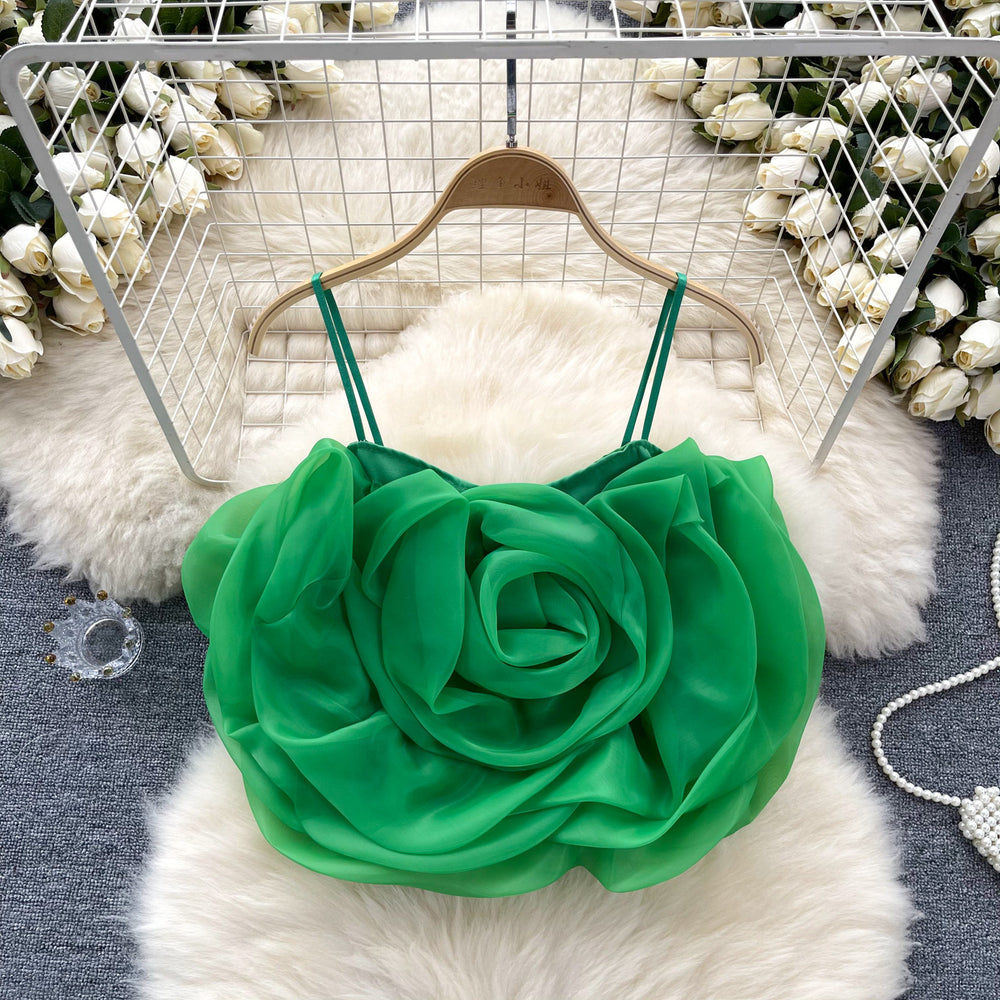 Niche style resort style organza stereo flower camisole women's summernew arrival chic chic easiest for match short tops