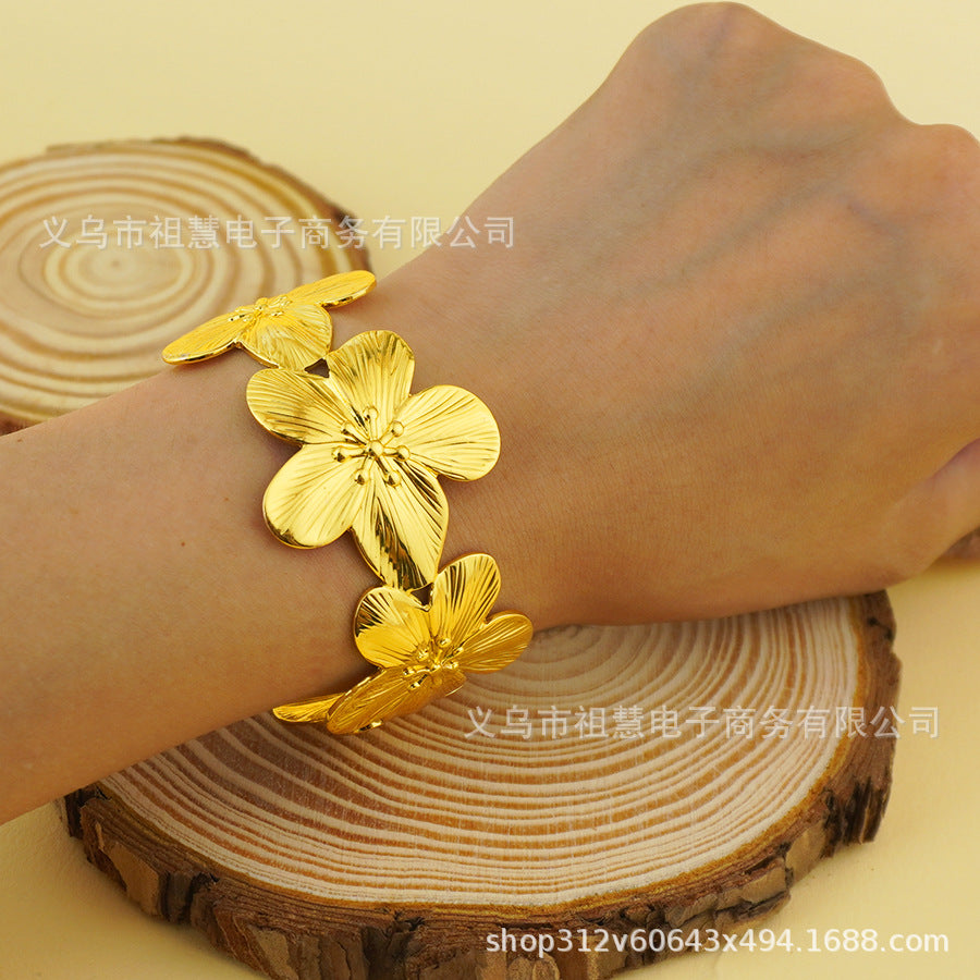 middle eastern women's gold flower bracelet cute summer cuff bangle everyday party jewelry