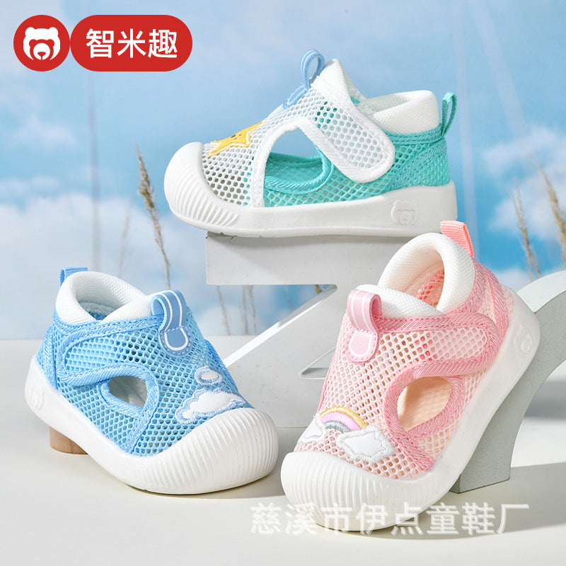 Baby sandals for girls, summer first walker shoes, 0-1-2 years old infant anti-slip soft sole mesh shoes for babies and toddlers, boys' shoes