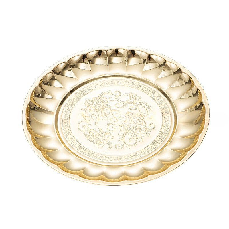 foreign trade stainless steel lily plate retro light luxury large tray household dinner plate food preparation plate fruit plate wholesale