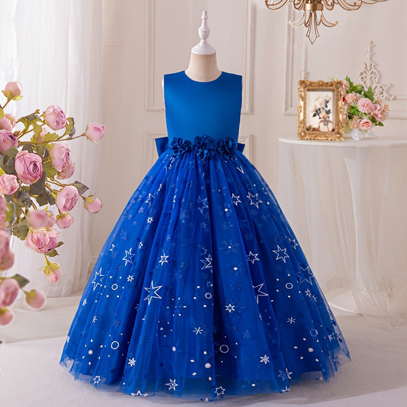 European and american style little princess cross-border children's dress, high-end tulle skirt, girls' wedding dress, banquet princess dress, piano recital evening gown