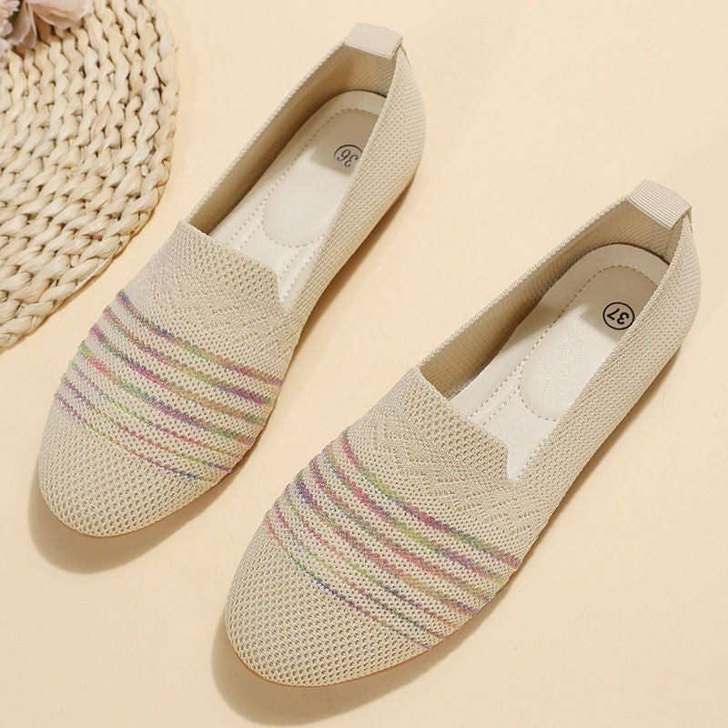 New korean and japanese style women's flyknit flat loafers - cross-border, slip-on, nude work shoes