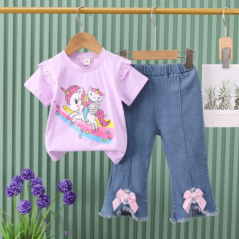new boys' summer outfit set - trendy unicorn & kitten two-piece for toddlers, little kids, and big kids