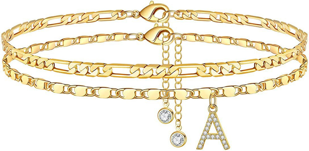 Exportnew arrival double layer 26 letter claw chain anklet fashionfashion tennis chain diamond letter layered beach
