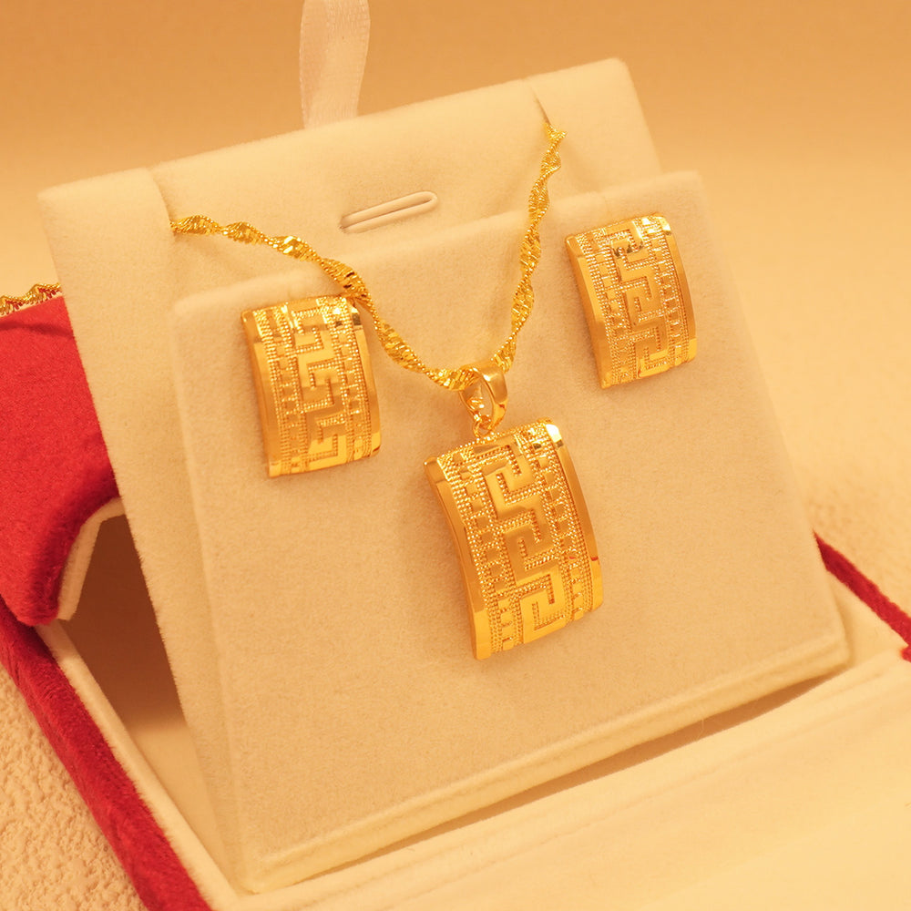 24k gold-plated middle eastern dubai women's love jewelry, square design pendant earrings, back-to-school gift
