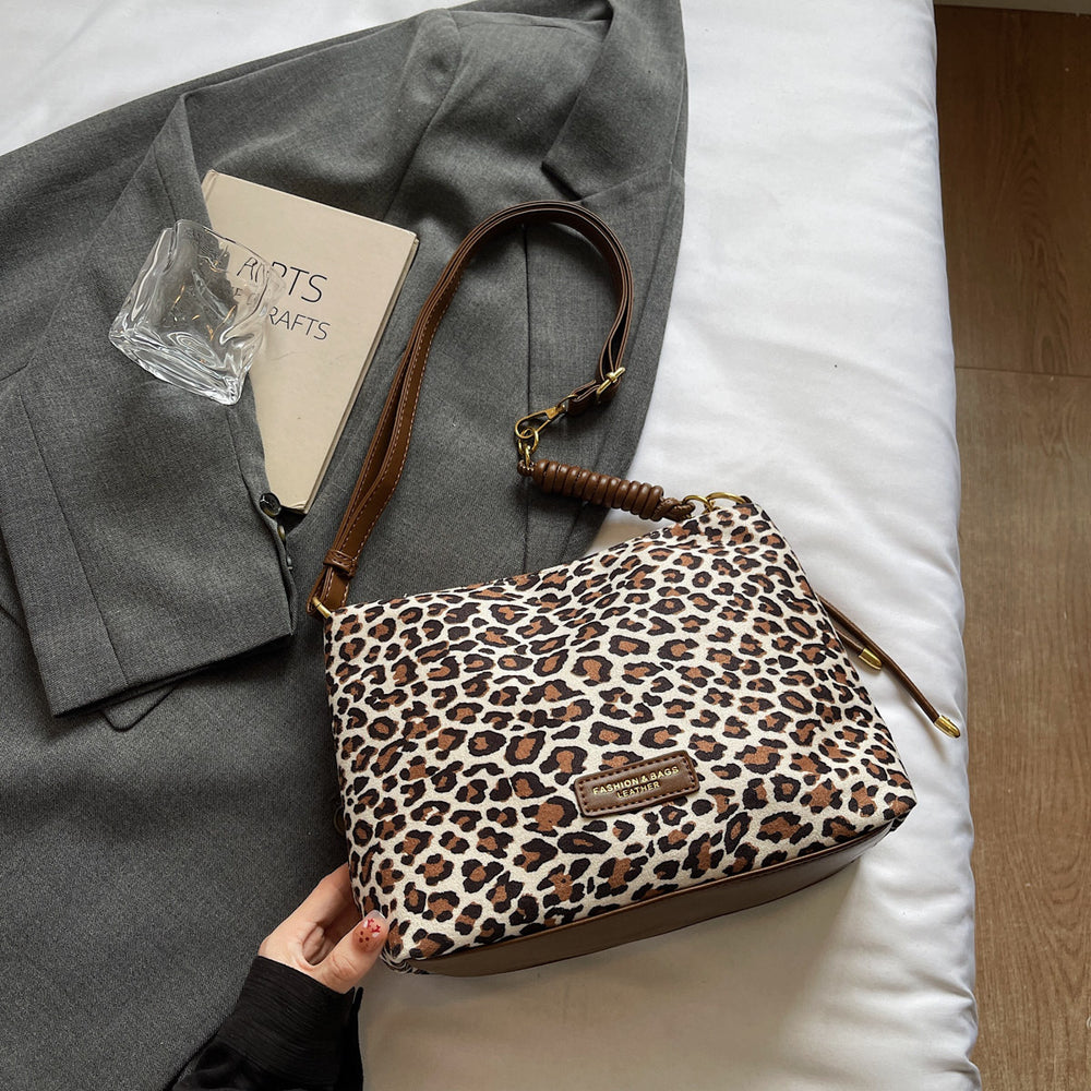2025 new design leopard print shoulder & crossbody bag - large capacity tote bag - vintage effortless style fashion handbag