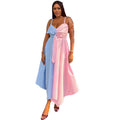European and american cross-border women's fashion:  autumn new arrival - elegant striped high-waisted irregular strap dress with unique design