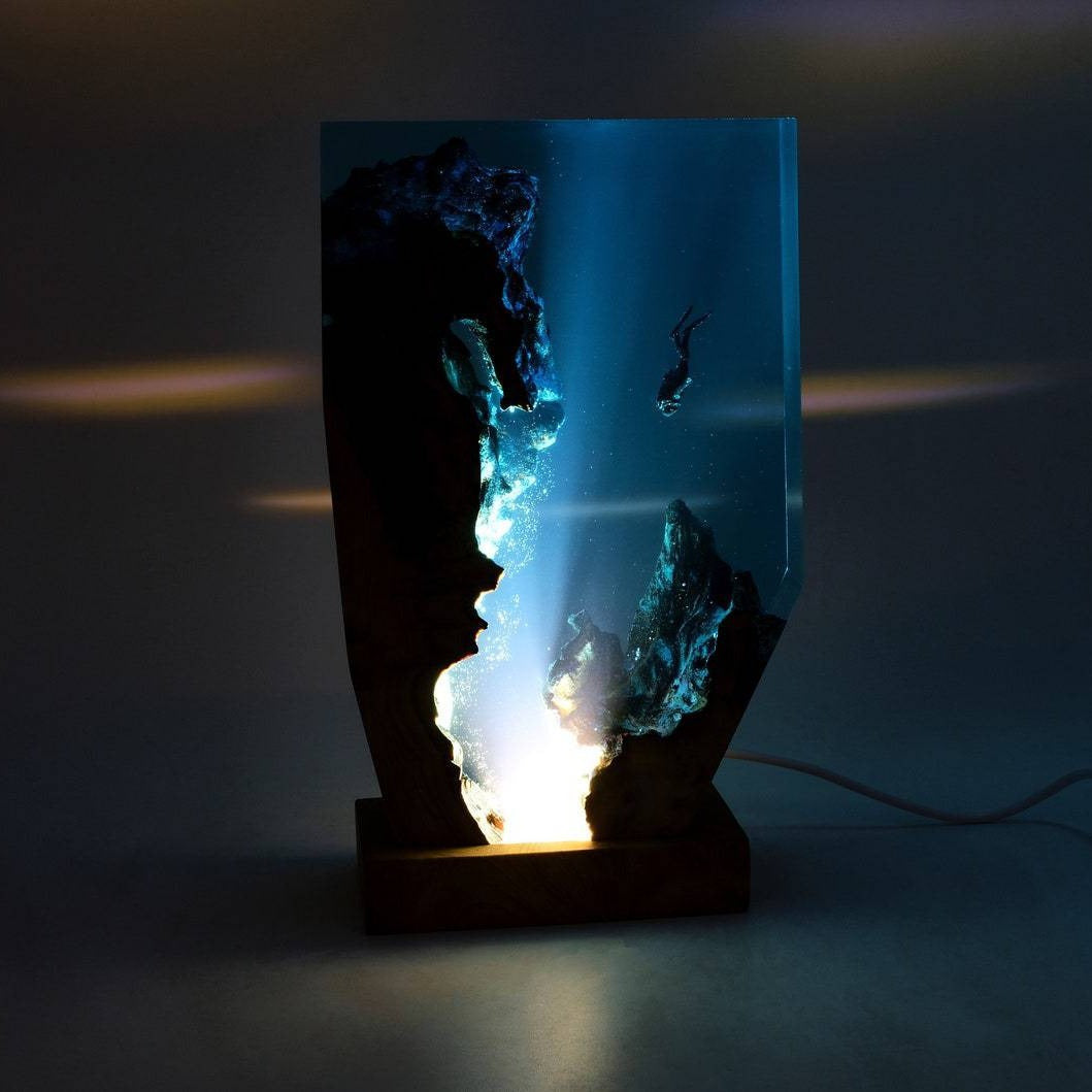 Diver Night Lights Scuba Diving Deep Sea Exploration Personalized Epoxy Wood Lights Freediving Spring Decoration Gifts