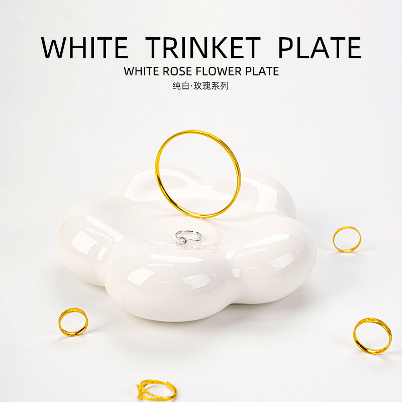 Ins chubby creative pure color ceramic flower plate desktop photo props popular style jewelry plate storage plate