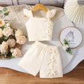 Girls' two-piece outfit: bow-embellished flutter sleeve top + shorts set