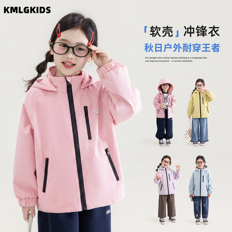Factory wholesale korean style girls' outdoor multi-color windbreaker autumn new children's clothing small and medium kids hooded jacket