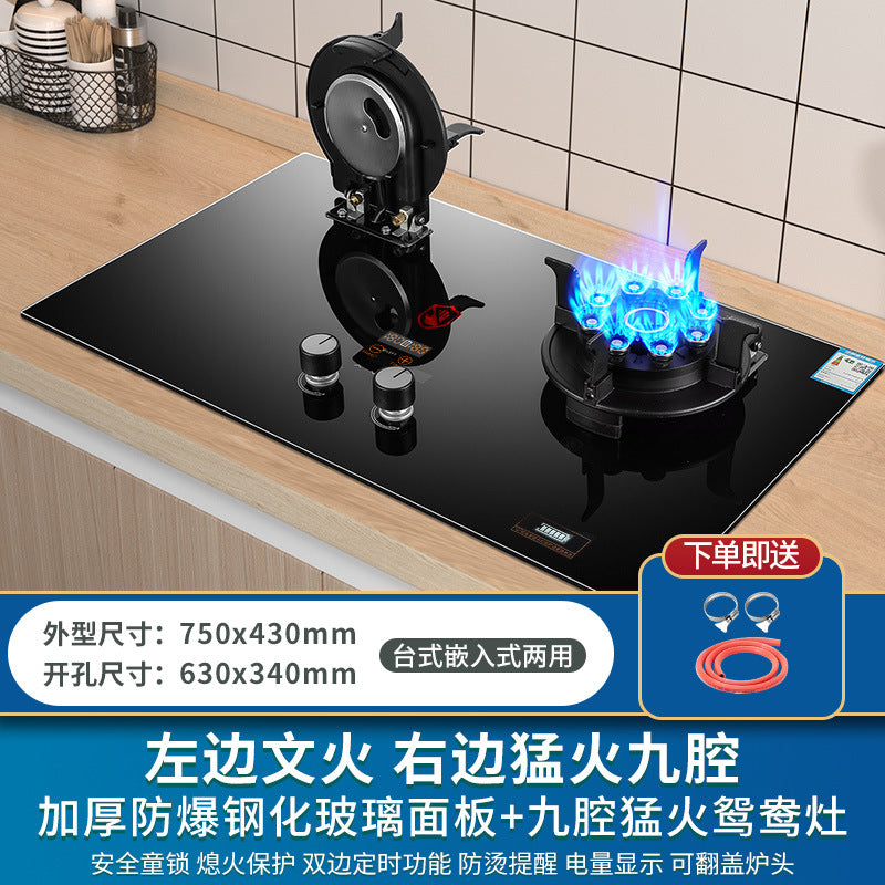 Wholesale high-power nine-burner gas stove, home use double burner cooktop, built-in/free-standing dual-purpose gas stove, natural gas double burner